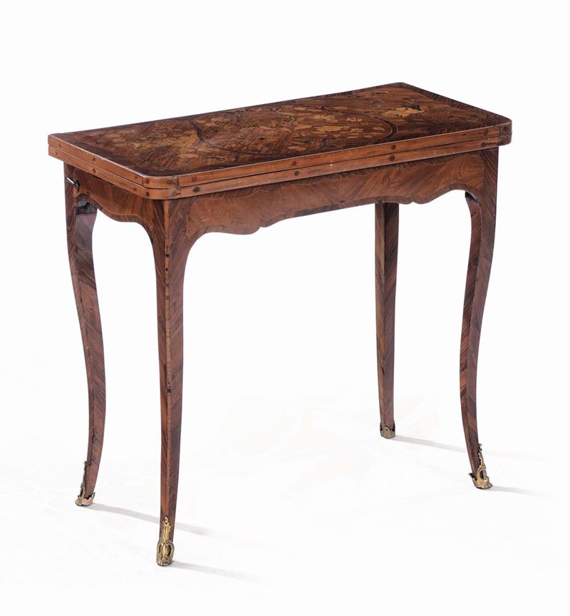 Tavolino da gioco lastronato ed intarsiato sul piano, Francia XIX secolo  - Asta Asta a Tempo antiquariato - II - Cambi Casa d'Aste