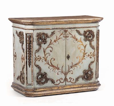 Credenza a Due Ante Interamente Laccata e Dorata, XVIII-XIX Secolo