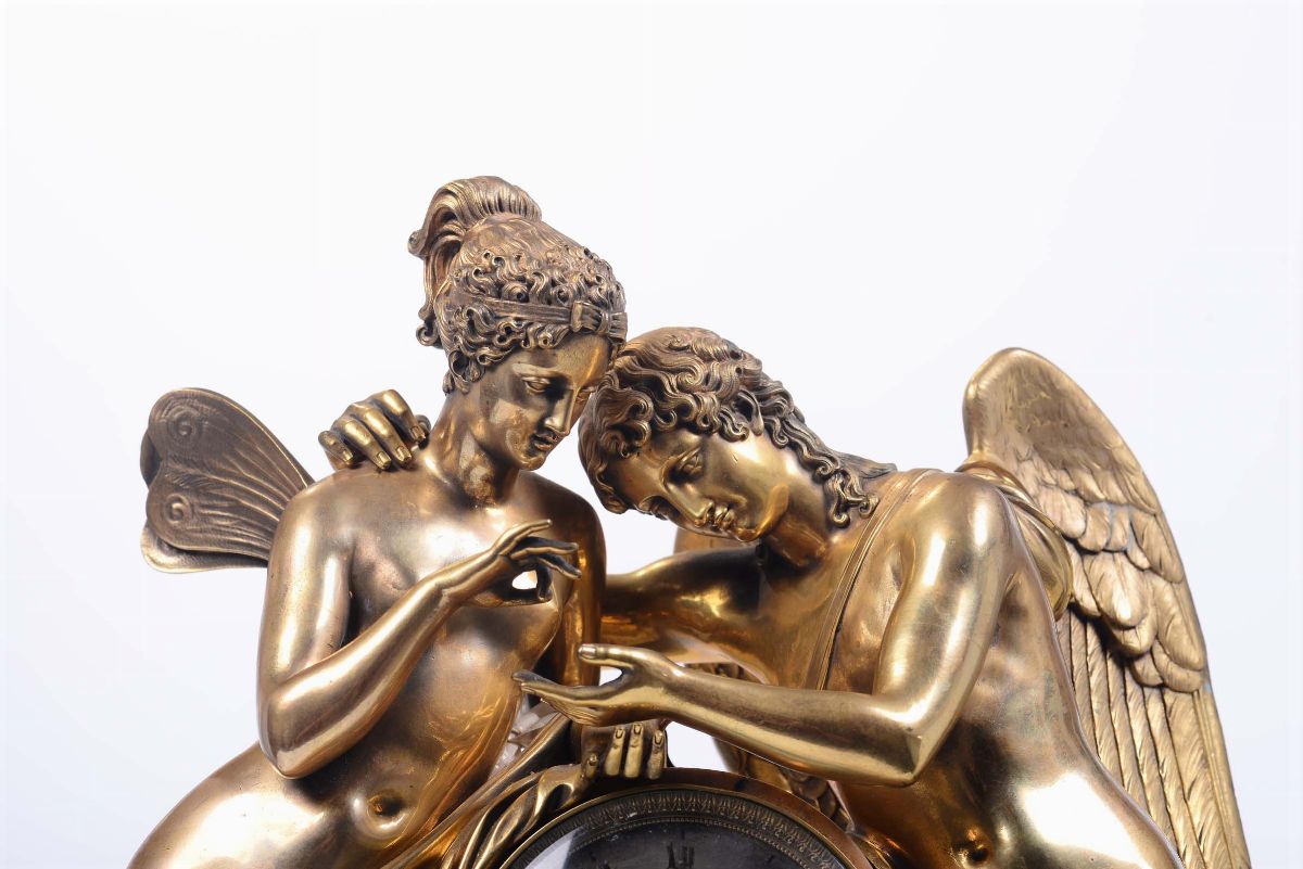 Pendola da Tavolo in Bronzo Dorato e Marmo Giallo, Francia XIX Secolo