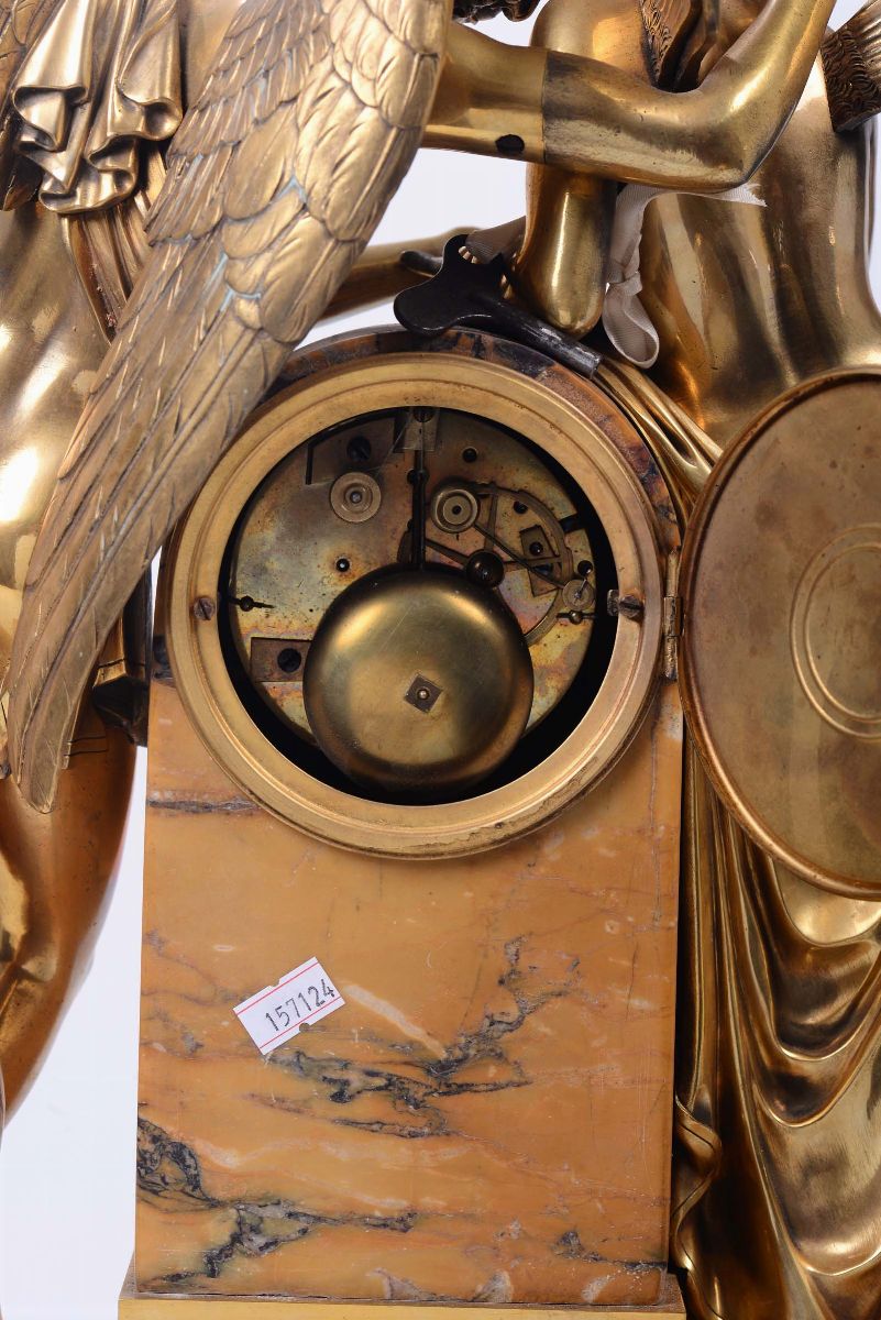 Pendola da Tavolo in Bronzo Dorato e Marmo Giallo, Francia XIX Secolo