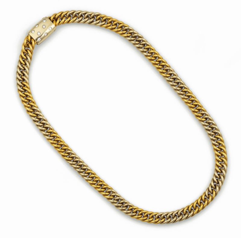 Chain link necklace with diamond clasp in two-colour gold, Pomellato  - Auction Fine Jewels - Cambi Casa d'Aste