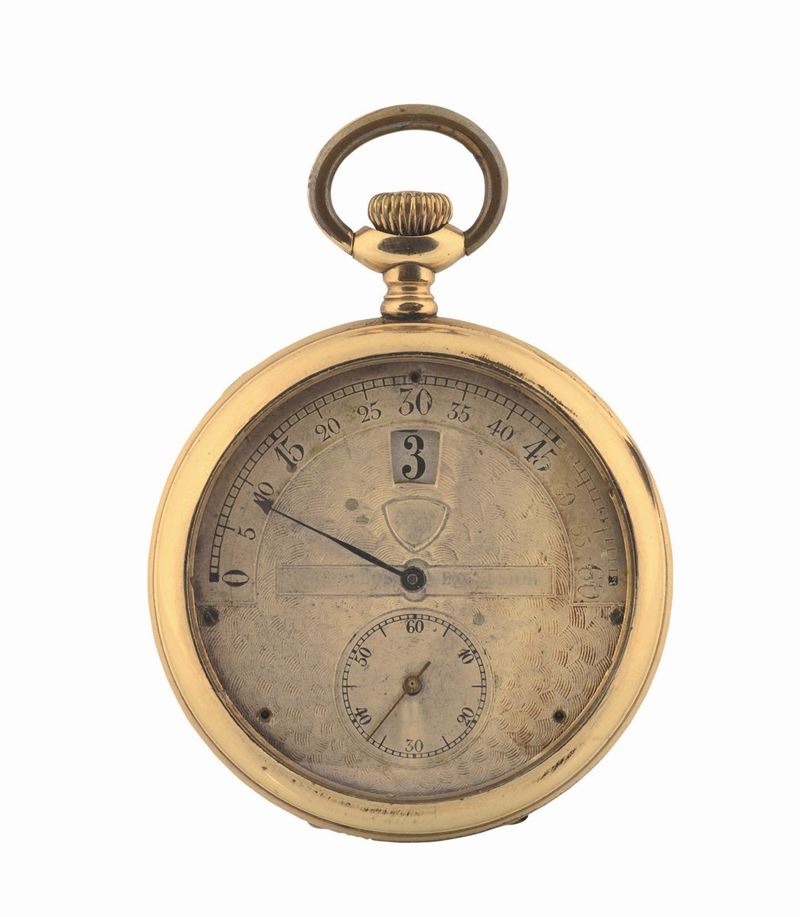 COURVOISIER FRERES, La Chaux-de-Fonds, Modernista, orologio da tasca, dorato, ore saltanti. Realizzato circa nel 1900  - Asta Orologi da Polso e da Tasca - Cambi Casa d'Aste