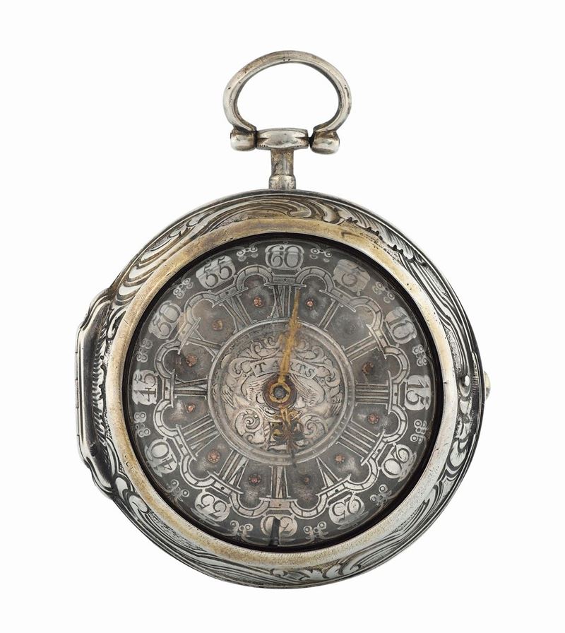 TARTS, London, orologio da tasca in argento con incisioni raffiguranti Diogene e Alessandro. Realizzato nel 1700 circa  - Asta Orologi da Polso e da Tasca - Cambi Casa d'Aste