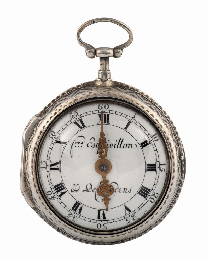 FRES.ESQUIVILLON & DECHOUDENS (Genève), orologio in argento, scappamento a verga con quadrante in smalto. Realizzato nel 1790 circa  - Asta Orologi da Polso e da Tasca - Cambi Casa d'Aste