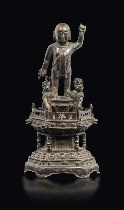 Gruppo in Bronzo Raffigurante Oboy con Personaggi, Cina, Dinastia Ming, XVII Secolo