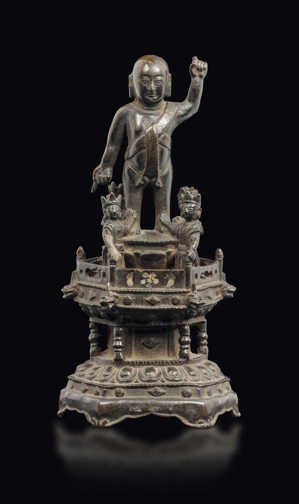 A bronze Oboy and figures group, China, Ming Dynasty, 17th century