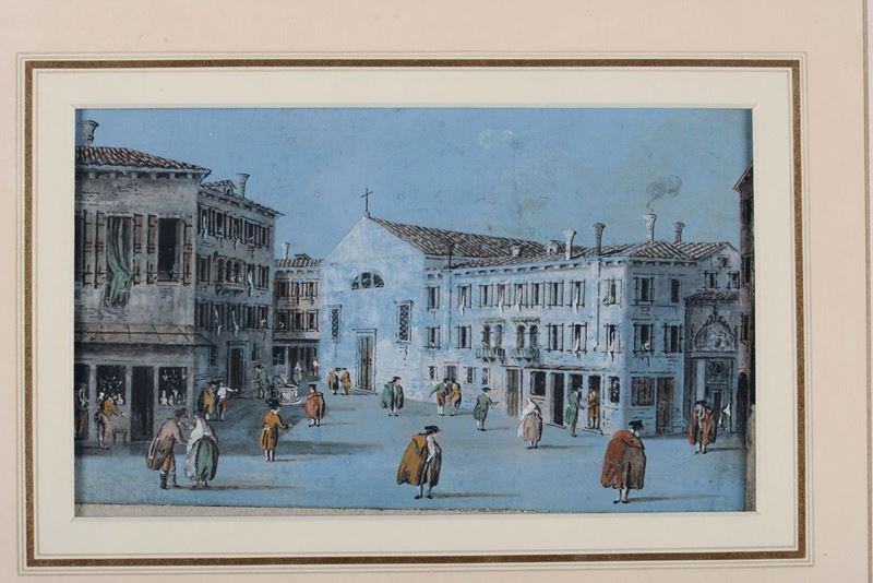 Giacomo Guardi (1764-1835) Campo San Provolo a Venezia  - Asta Dipinti Antichi - Cambi Casa d'Aste