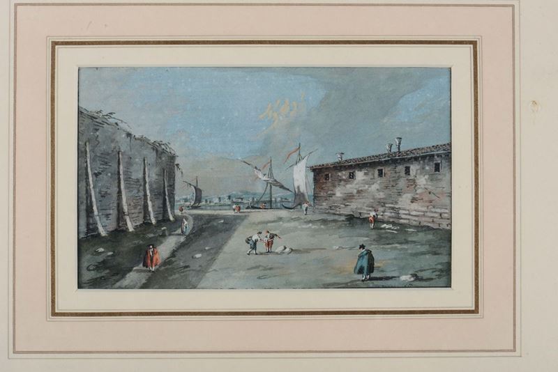 Giacomo Guardi (1764-1835) Campiello e la laguna  - Asta Dipinti Antichi - Cambi Casa d'Aste