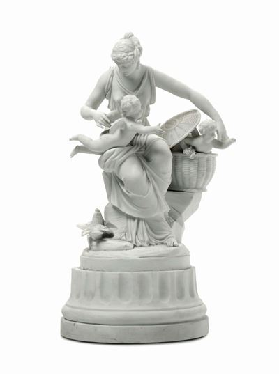 Gruppo con Venditrice di Amorini Biscuit, Manifattura di Niderville, Francia 1820