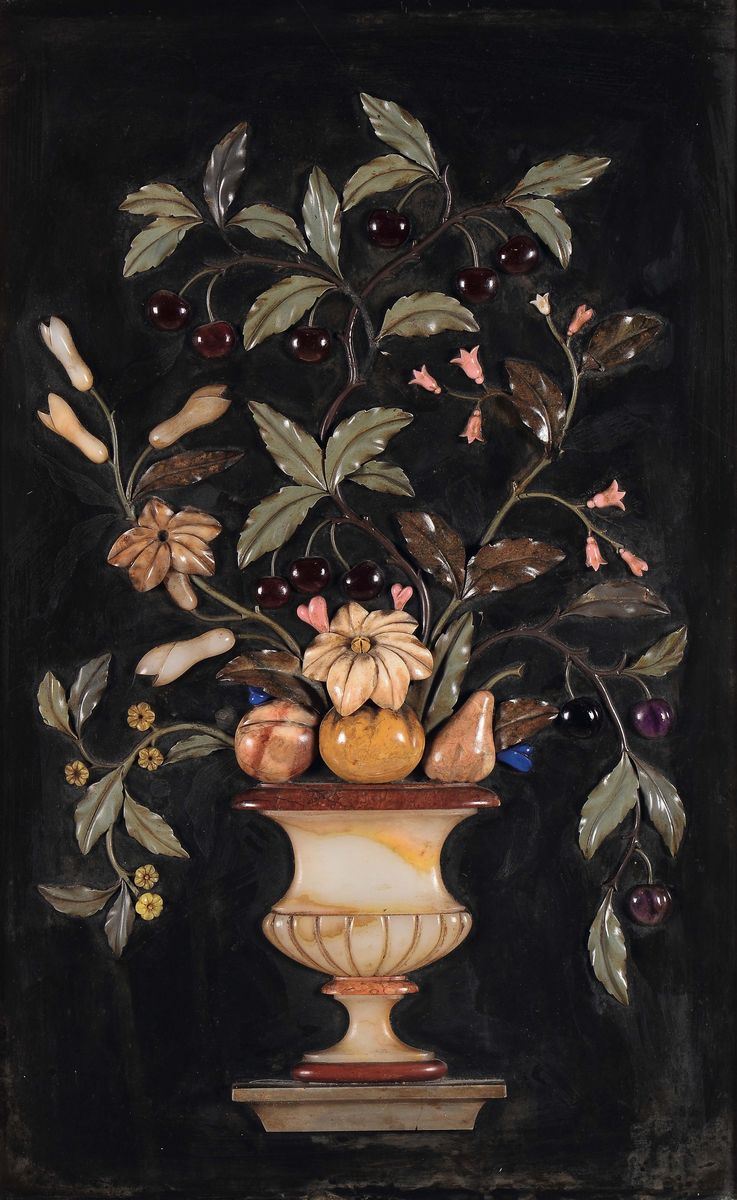 Pannello in pietra dura raffigurante vaso con fiori, XIX secolo  - Asta Importanti Arredi e Oggetti d'Arte - Cambi Casa d'Aste
