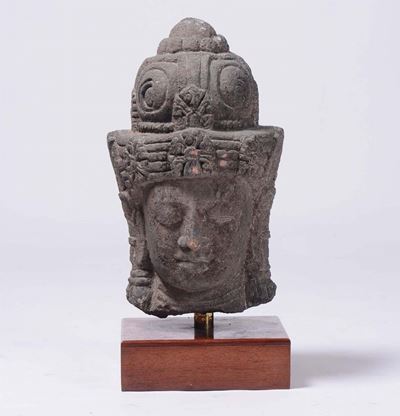 Testa in Pietra Raffigurante Buddha, India