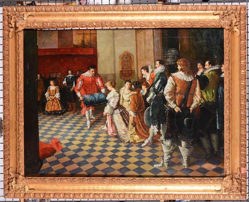 Anonimo del XIX secolo Scena romantica con figure in costume  - Asta Antiquariato - II - Cambi Casa d'Aste