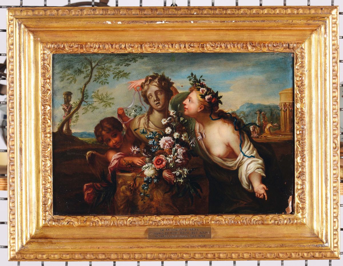 Filippo Lauri (roma 1623 - 1694)cerere e Apollo con Composizioni Floreali