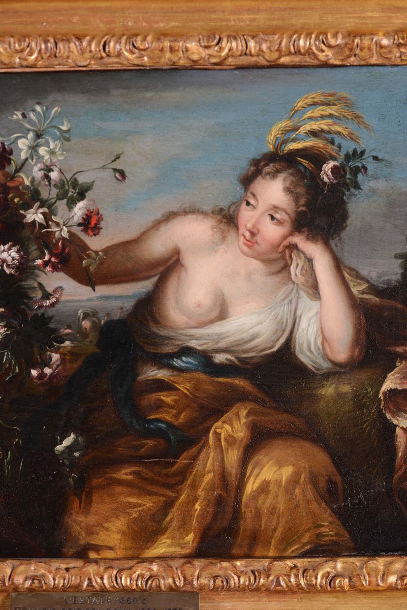 Filippo Lauri (roma 1623 - 1694)cerere e Apollo con Composizioni Floreali
