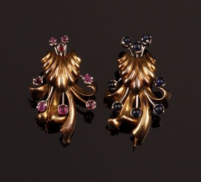 Coppia di Clips con Rubini e Zaffiri