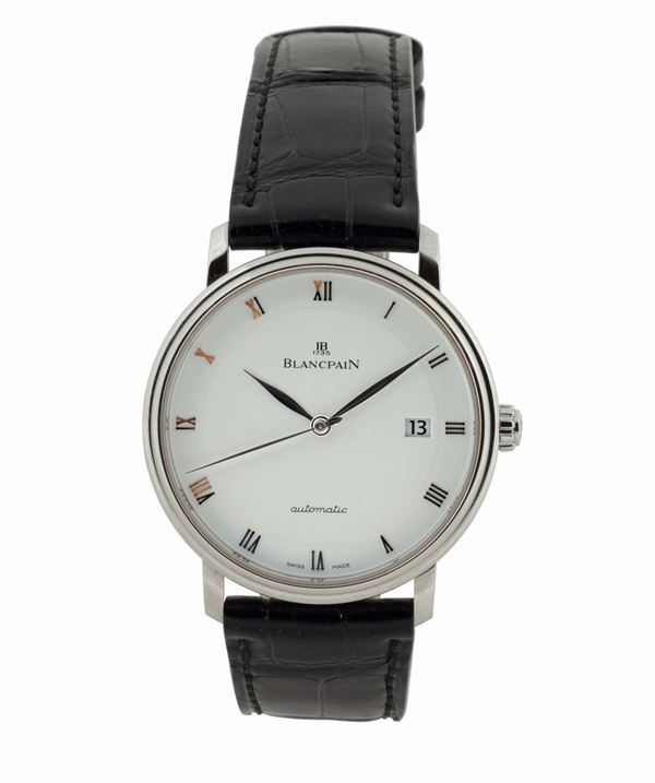 BLANCPAIN, Villeret, No. 3060, self-winding, stainless steel wristwatch with date and an original buckle. Made in the 2000's