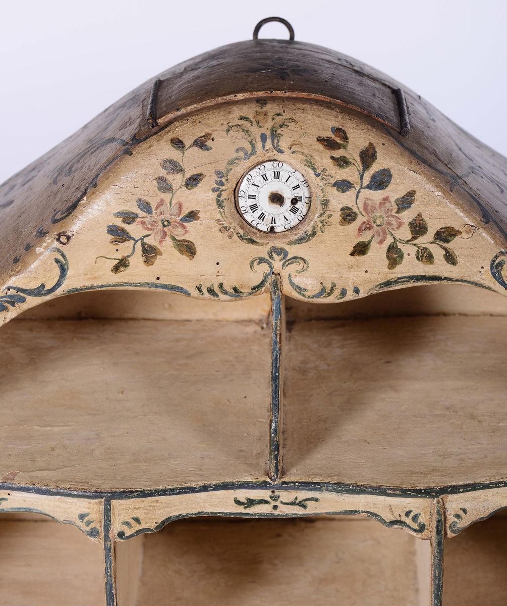 Grande Mensola in Legno Laccato con Orologio Incastonato, Genova XVIII Secolo