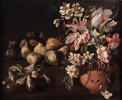 Andrea Belvedere (napoli 1652-1732), Attribuito Anatura Morta con Fiori e Frutta