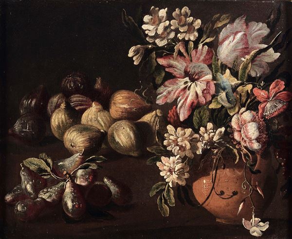 Andrea Belvedere (Napoli 1652-1732), attribuito a Natura morta con fiori e frutta