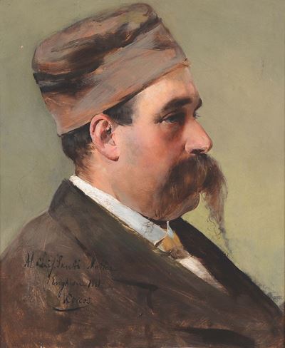 Vittorio Matteo Corcos (1859-1933)profilo Maschile con Cappello