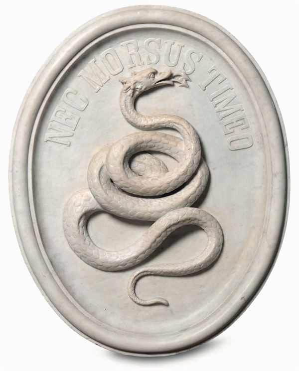 A marble oval medallion with a bas-relief snake, Lombardy, early 19th century