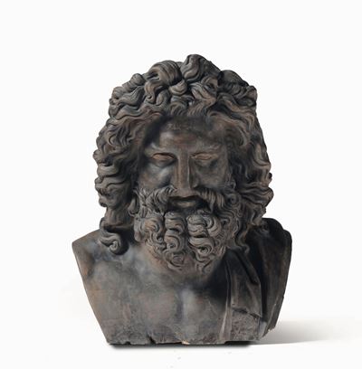 Busto di Zeus in Terracotta a Patina Scura, XIX Secolo