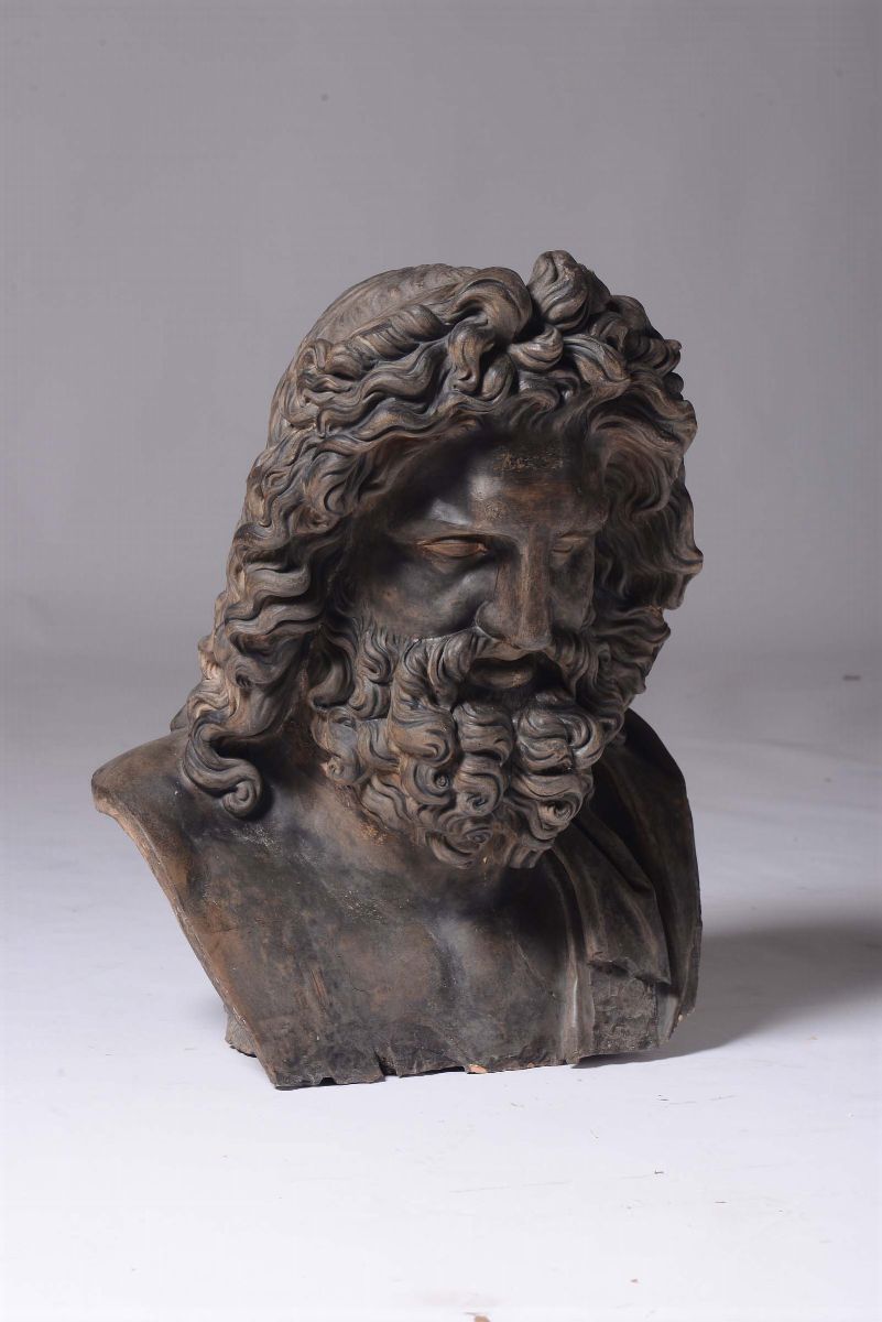 Busto di Zeus in Terracotta a Patina Scura, XIX Secolo