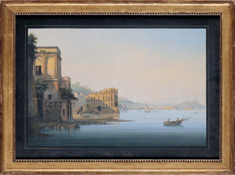 Scuola Napoletana del XIX secolo Napoli da Posillipo  - Auction Paintings of the 19th - 20th century | Time Auction - Cambi Casa d'Aste