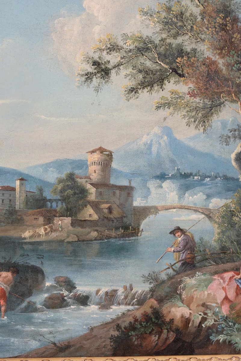 Francesco Zuccarelli (pitigliano 1702 - Firenze 1788)paesaggio con Figure Lungo un Fiume