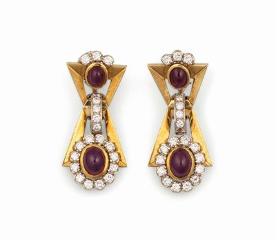 Orecchini con Rubini Taglio Cabochon e Diamanti