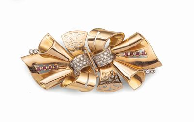 Spilla Douettes con Diamanti e Rubini
