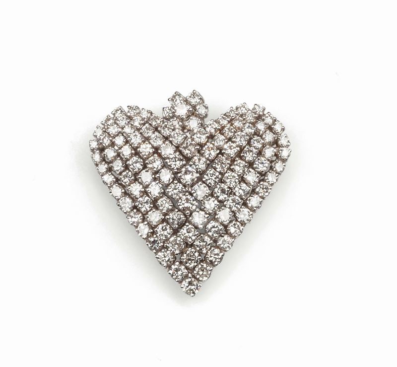 Heart-shaped pendant with brilliant-cut diamonds set in rhodium plated yellow gold  - Auction Fine Jewels - Cambi Casa d'Aste