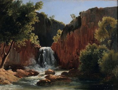 Jean Charles Joseph Remond (parigi 1795 - 1875)paesaggio con Cascata