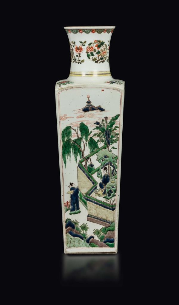 Vaso in porcellana Famiglia Verde con scene di guerra, Cina, Dinastia Qing, epoca Kangxi (1662-1722)