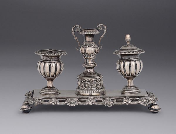 A silver inkpot, Milan, second half of the 19th century, marks