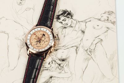 Vulcain, Aviator, Dual Time, Prototype, Erotic Dial, Ref. 100505.021, Orologio da Polso, in Oro R...