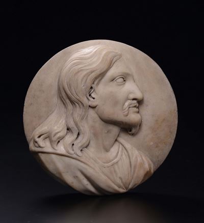 Altorilievo in Marmo Bianco con Profilo di Cristo. Scultore Prossimo a Giovanni Bonazza. Veneto X...