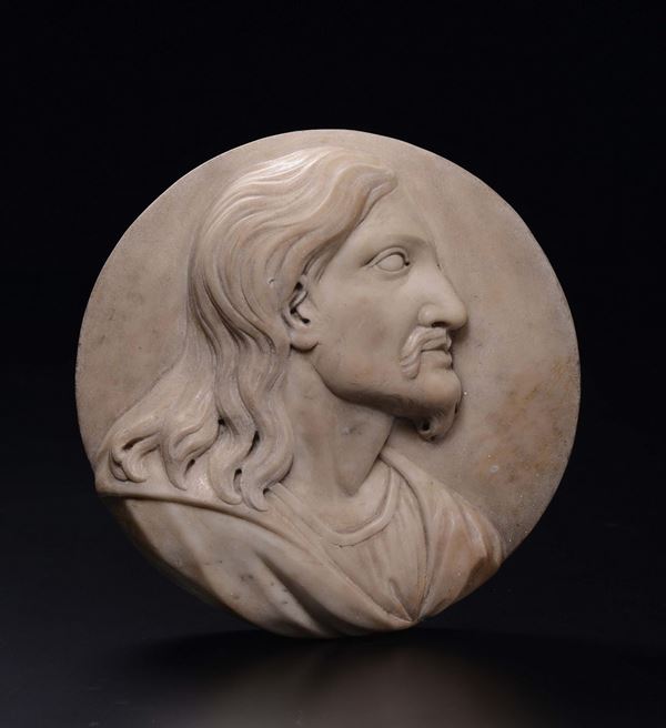 A marble high-relief with the profile of Christ. Sculptor close to Giovanni Bonazza. Veneto, 17th-18th century