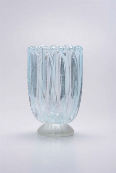 Vaso in Vetro Maculato Azzurro Verde con Tracce di Doratura, XX Secolo