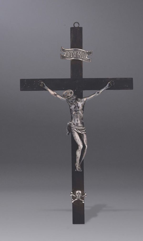 Crocifisso in legno ebanizzato con corpus christi in argento, Italia centrale XVII-XVIII secolo