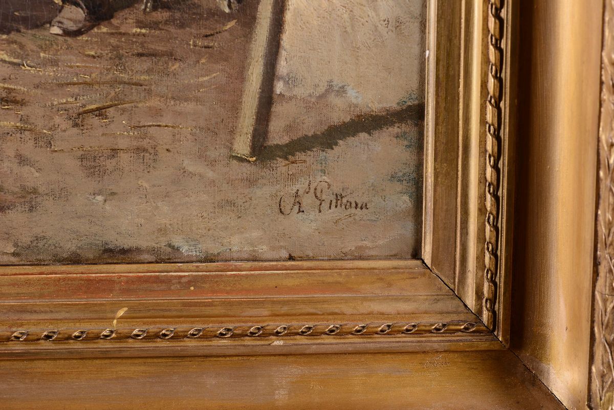 Carlo Pittara (1835-1891)mucca e Vitello con Contadina