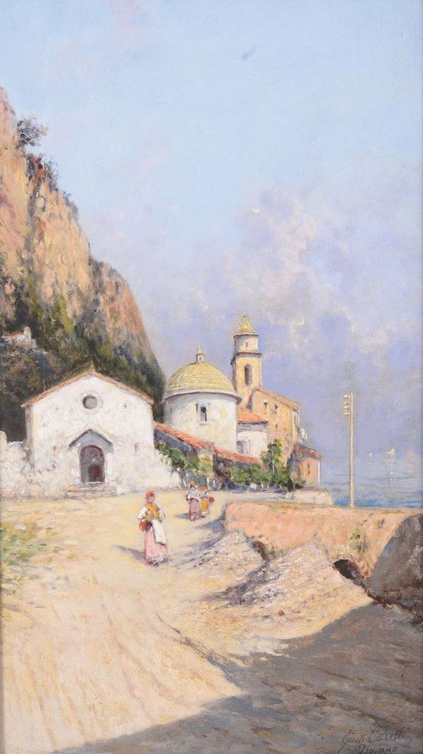 Giuseppe Carelli (1858-1921) Scorcio con chiesa