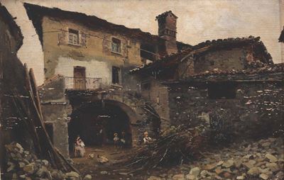 Silvio Poma (1841-1932) Attribuito Acasolare con Figure