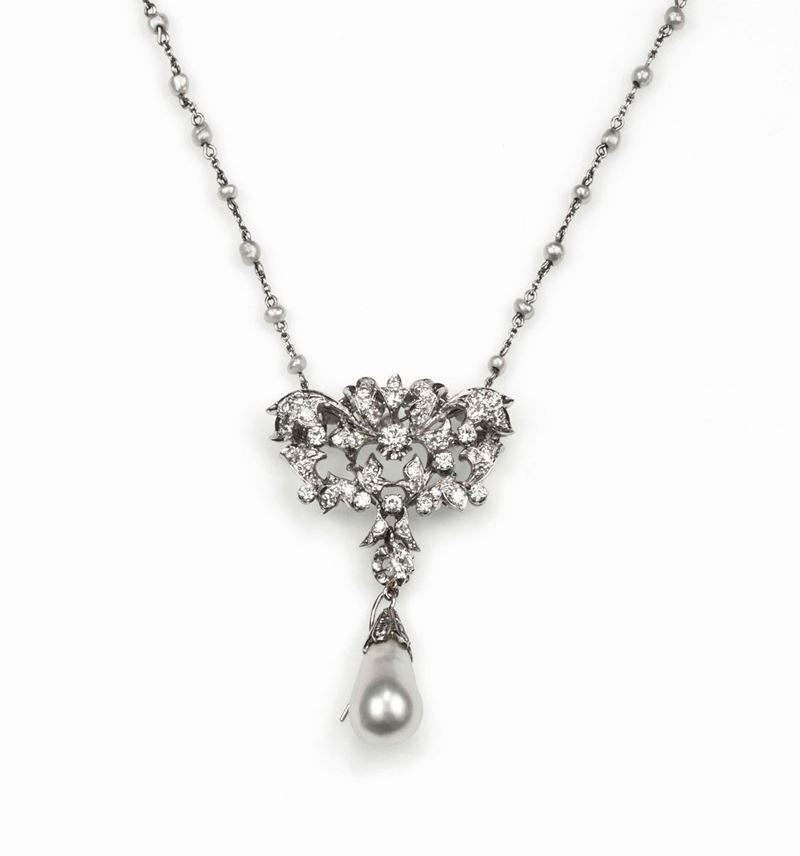 Pendant with pearl drop and diamond  - Auction Fine Jewels - Cambi Casa d'Aste
