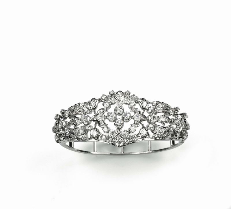 Bangle with old-cut diamonds set in white gold  - Auction Fine Jewels - Cambi Casa d'Aste