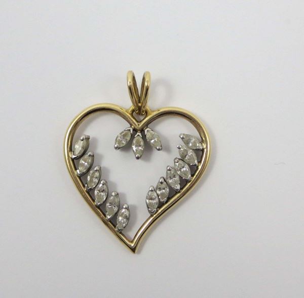 Nevette-shaped diamond and gold pendant