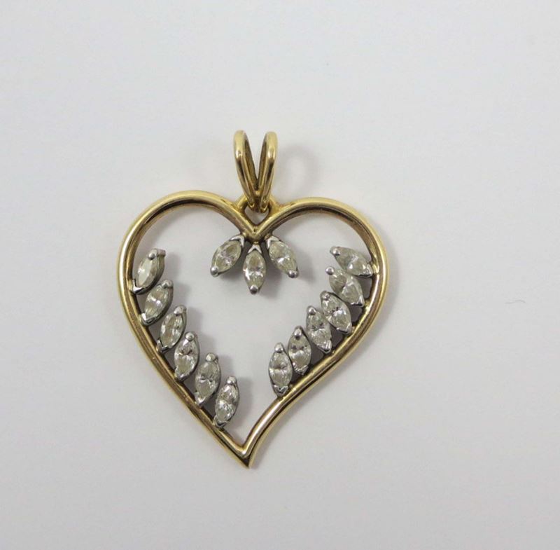 Pendente cuore con diamanti taglio navette  - Asta Vintage, Gioielli e Bijoux - Cambi Casa d'Aste