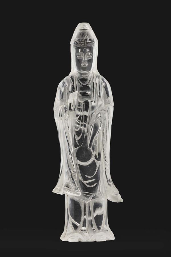 Figura di Guanyin scolpita in cristallo di rocca, Cina, XX secolo