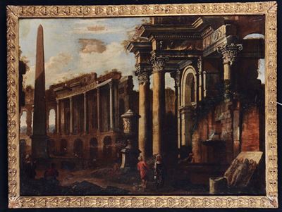 Scuola Romana del XVII/XVIII Secolovedute Architettoniche con Figure