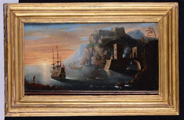 Agostino Tassi (1566/80-1644) cerchia di Marina con imbarcazione